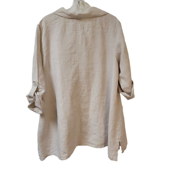 Ali Miles Sz L 100% Linen Lagenlook Cowl Neck Roll Tab Sleeve Tunic Blouse - Picture 8 of 8